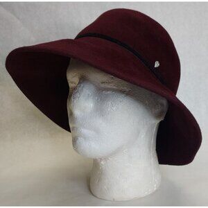 Helen Kaminski Cloche Hat Women Brushed Felt Wool Maroon Deep Fit Australia VTG